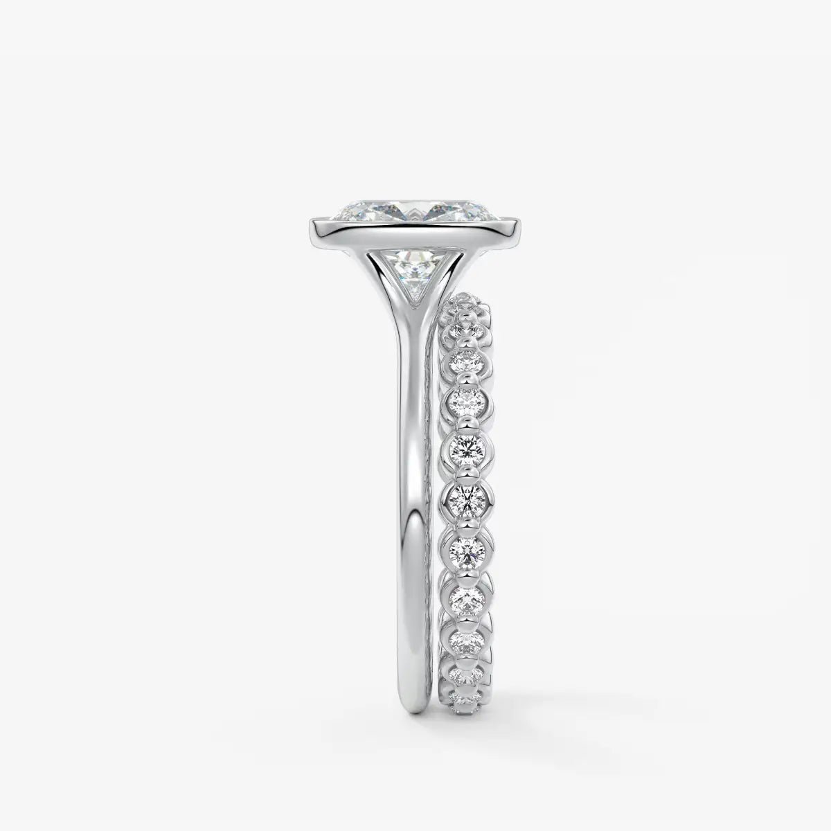 Custom made aeris elongated cushion bezel engagement ring | diamond lab
