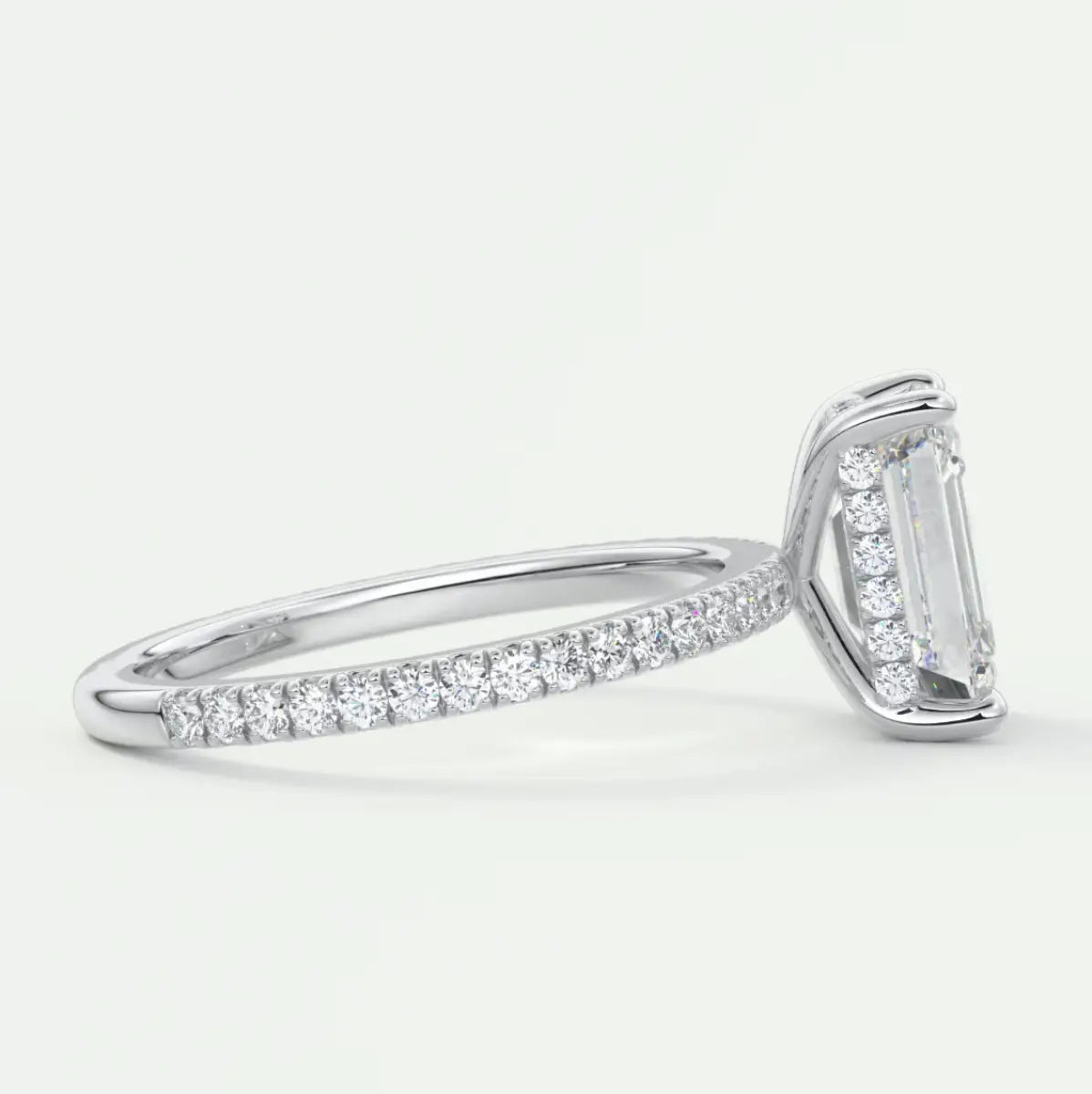 Custom made amelie emerald hidden halo engagement ring | diamond lab