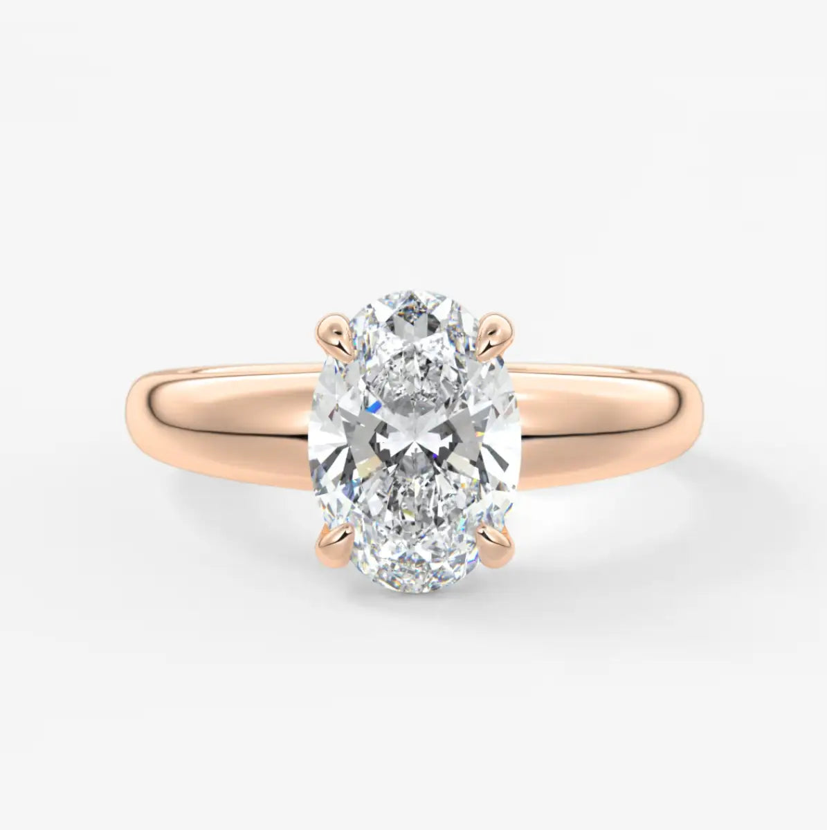 Custom made aura tapered oval solitaire engagement ring – lab diamond or moissanite
