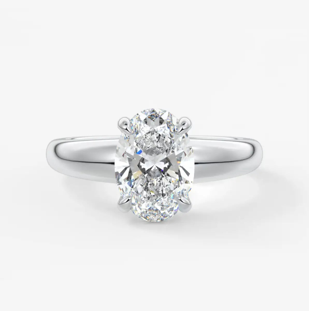 Custom made aura tapered oval solitaire engagement ring – lab diamond or moissanite