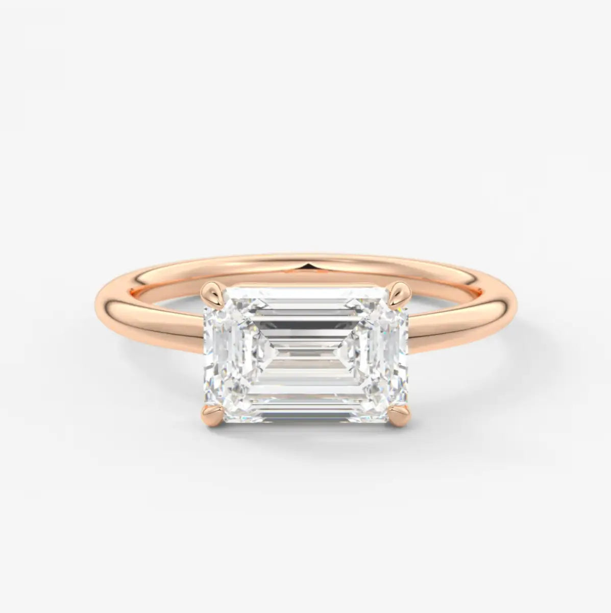 Custom made east-west emerald solitaire engagement ring | lab diamond or moissanite –
