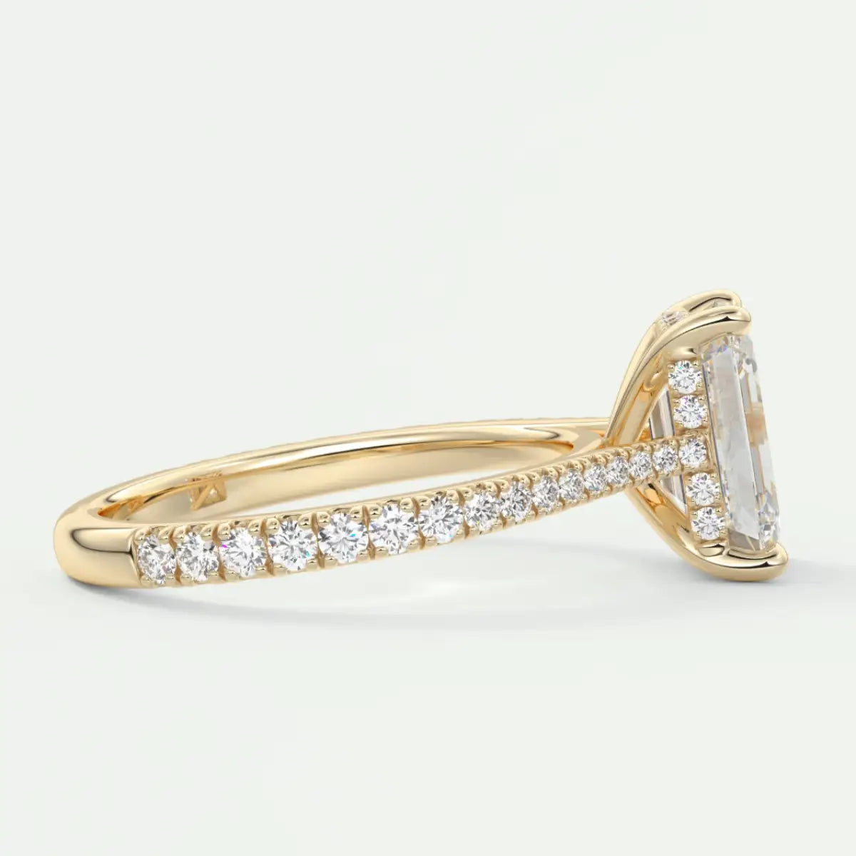 Custom made juliette emerald hidden halo cathedral engagement ring | diamond lab