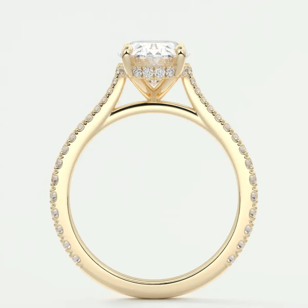 Custom made juliette oval hidden halo cathedral engagement ring | diamond lab