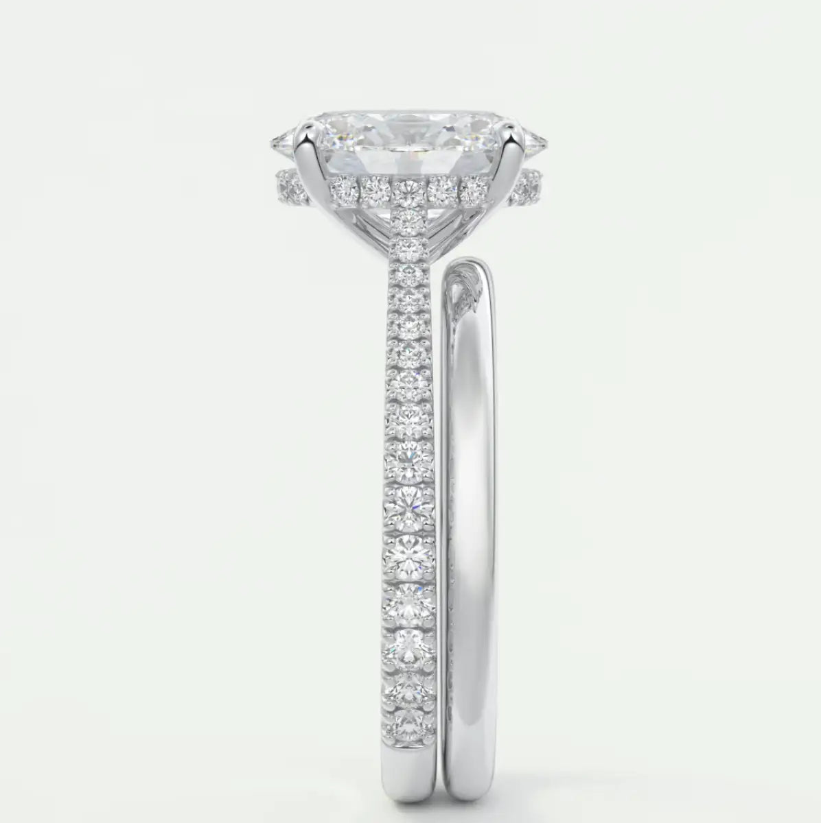 Custom made juliette oval hidden halo cathedral engagement ring | diamond lab