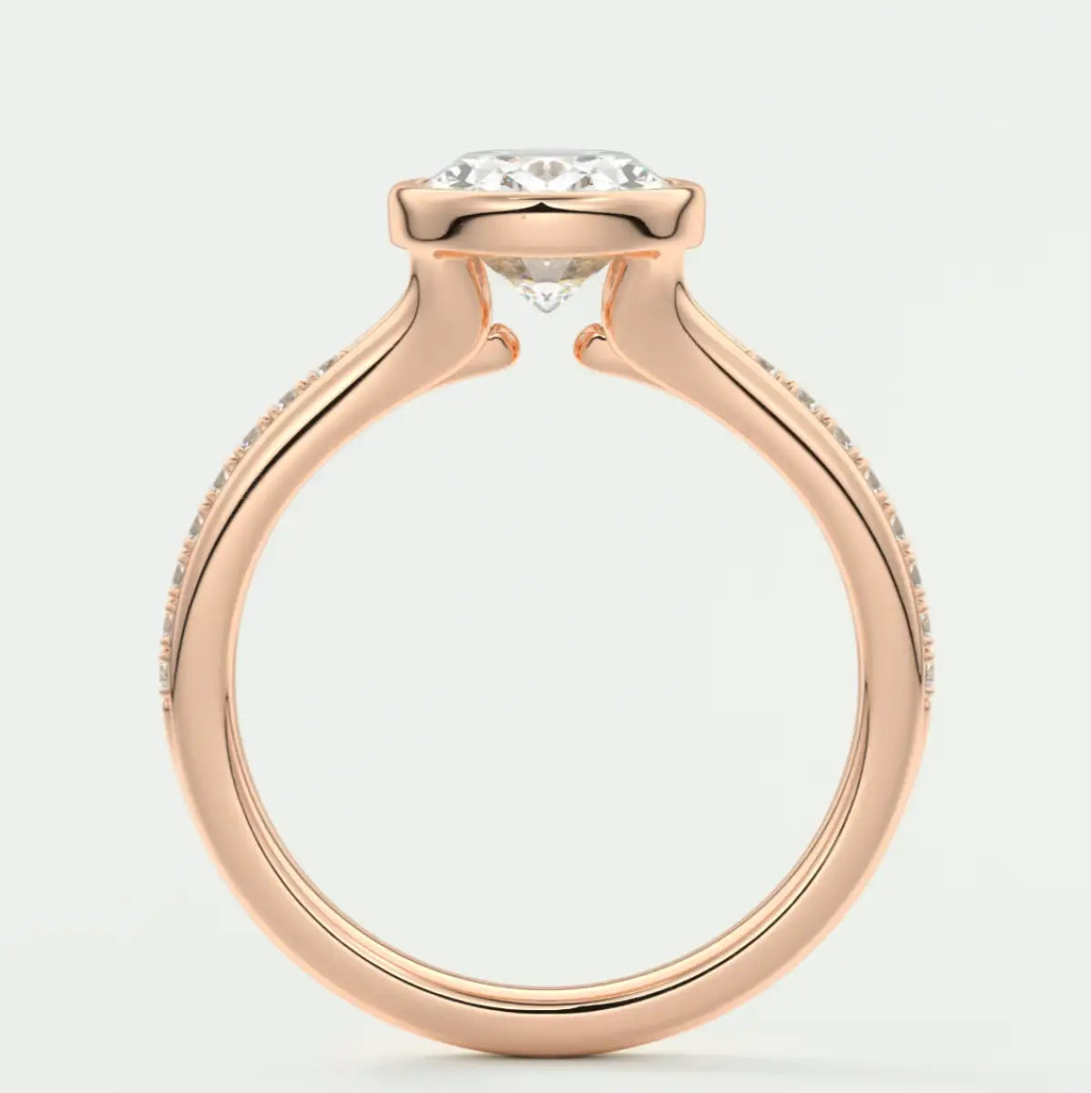 Custom made neriah oval bezel set engagement ring | split shank | diamond lab