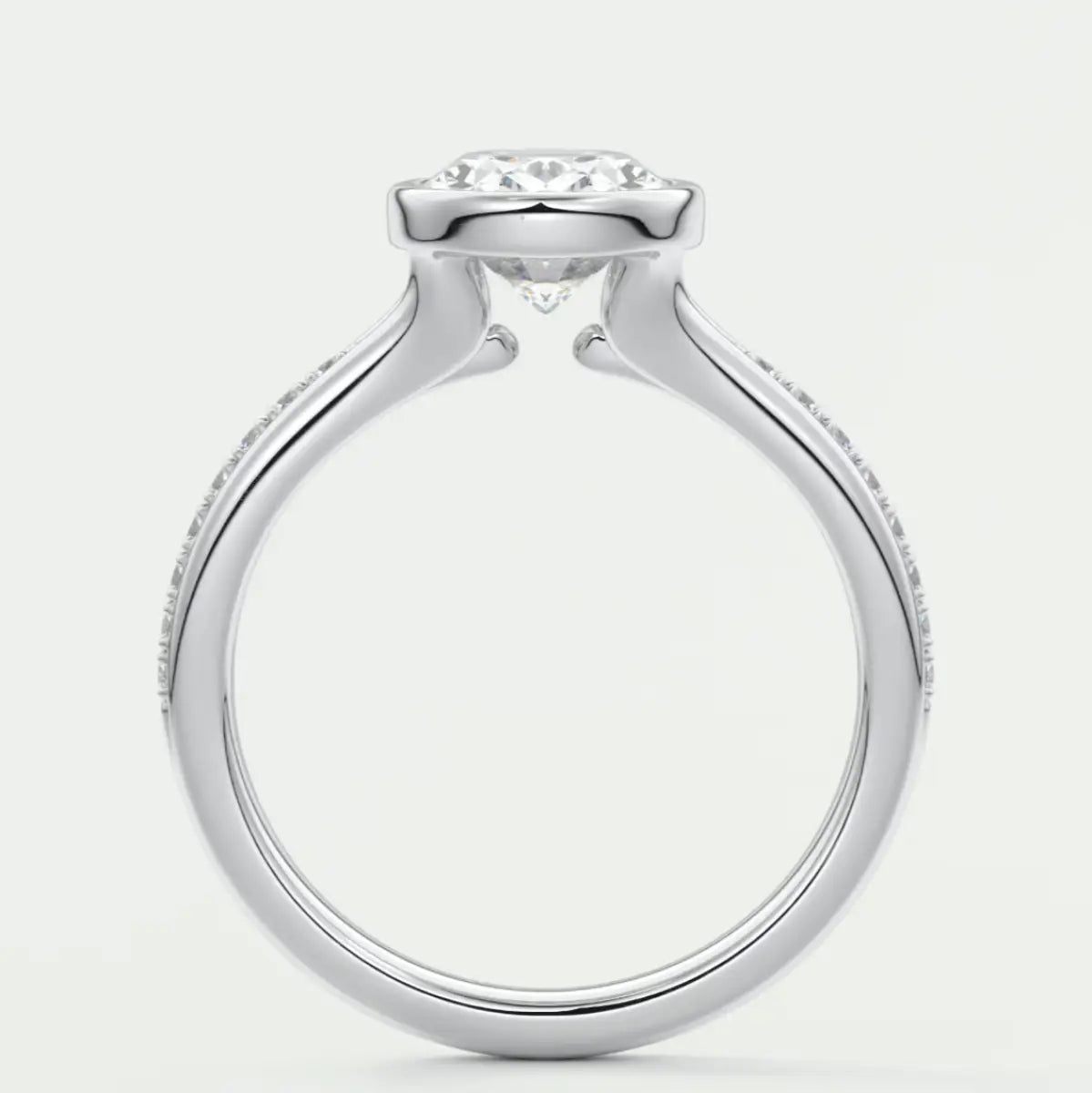 Custom made neriah oval bezel set engagement ring | split shank | diamond lab