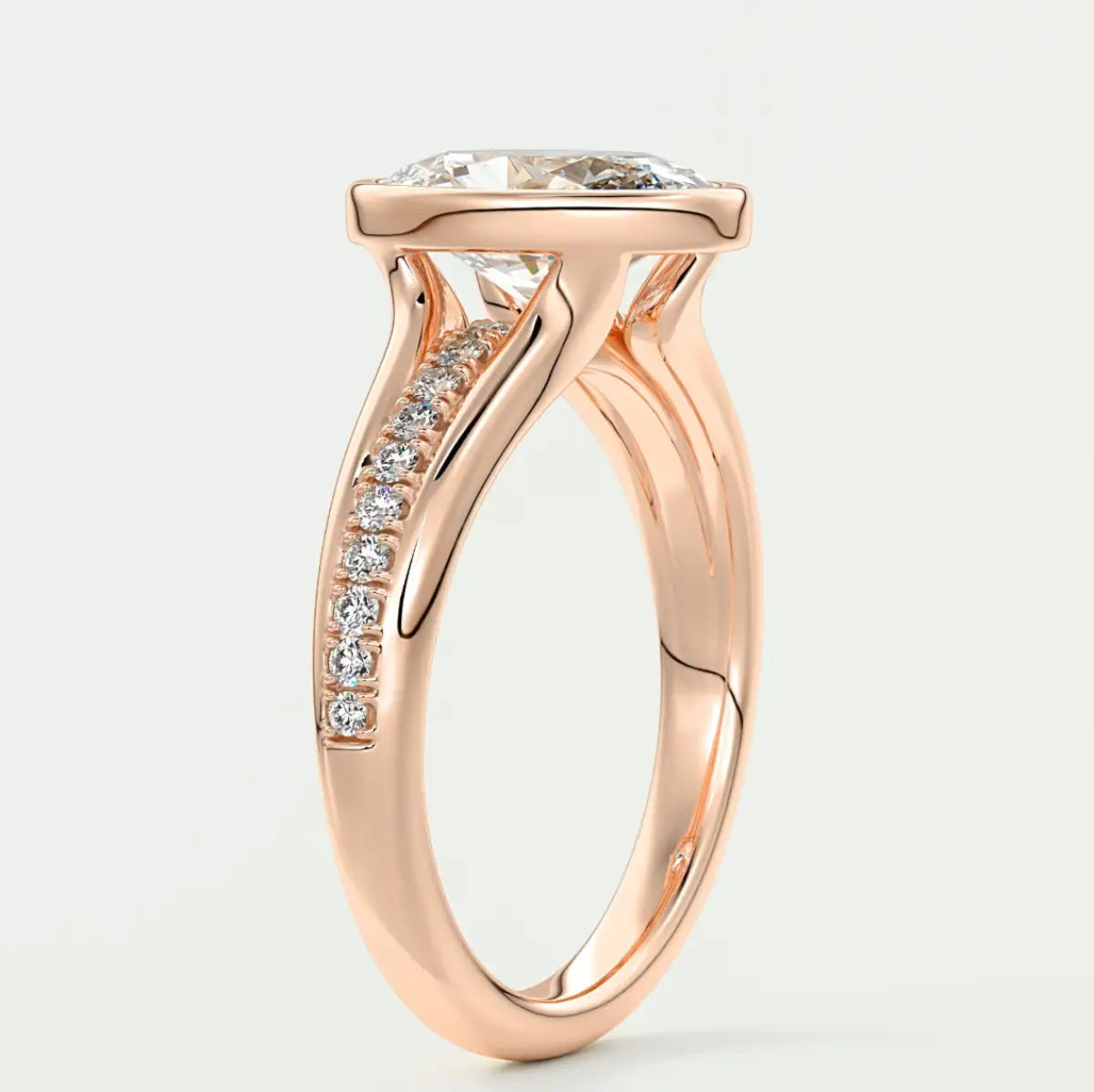 Custom made neriah oval bezel set engagement ring | split shank | diamond lab