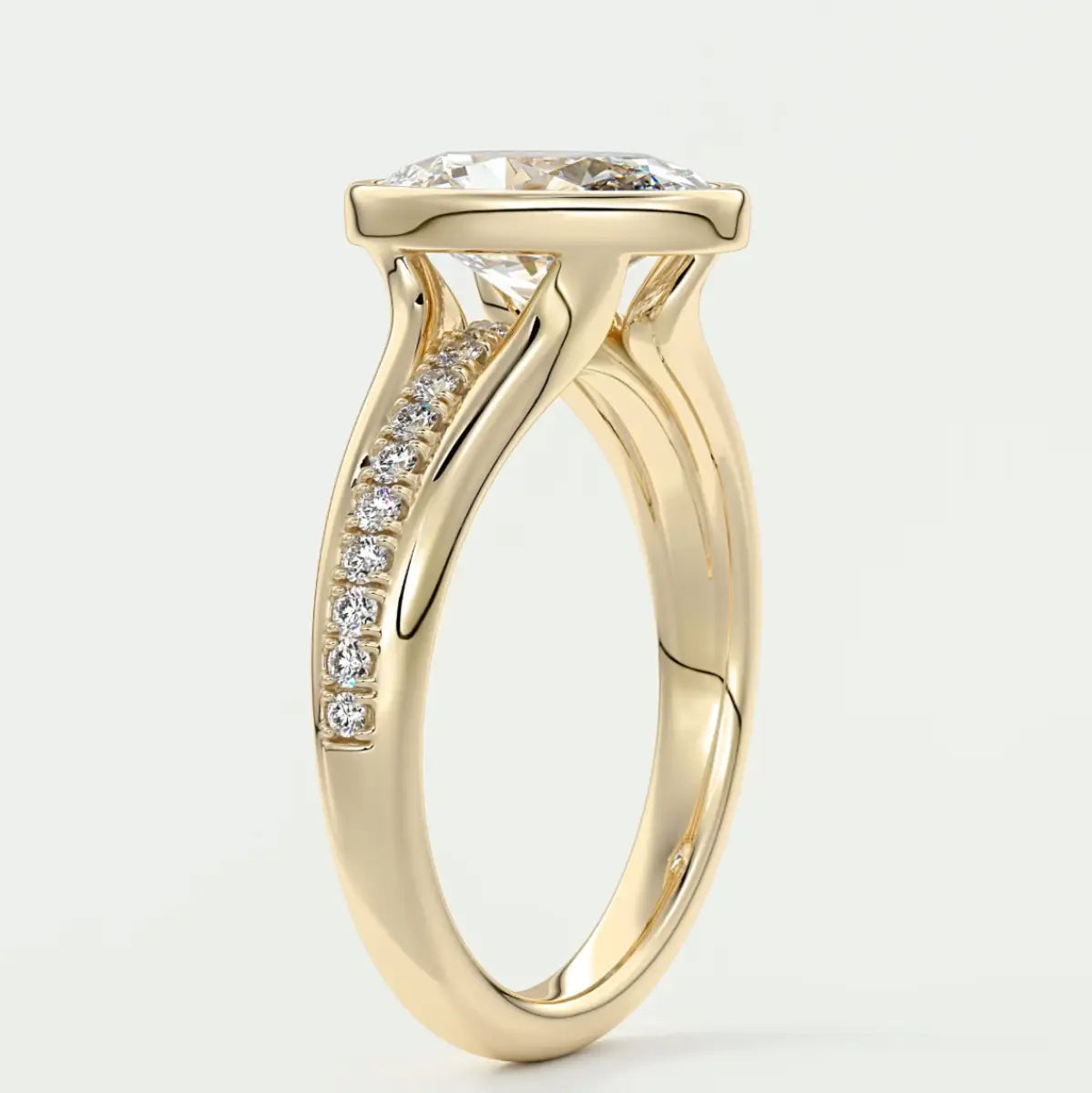 Custom made neriah oval bezel set engagement ring | split shank | diamond lab