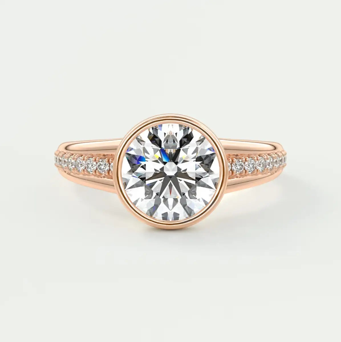 Custom made neriah round bezel engagement ring | split shank design | diamond lab