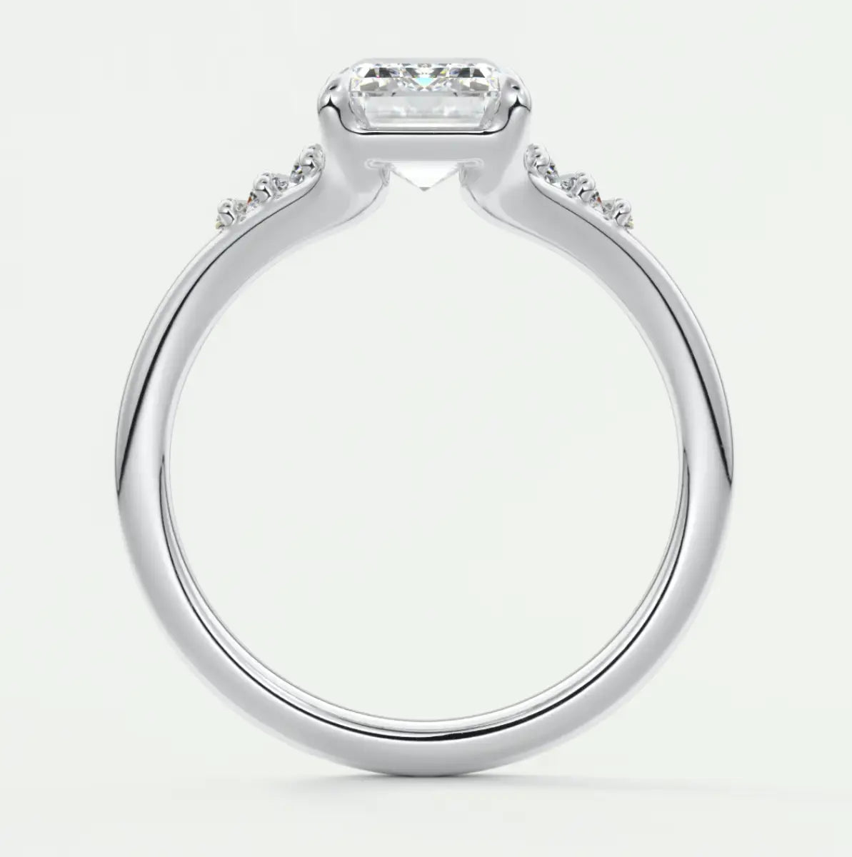 Custom made solena emerald split shank engagement ring with baguette side stones | diamond lab