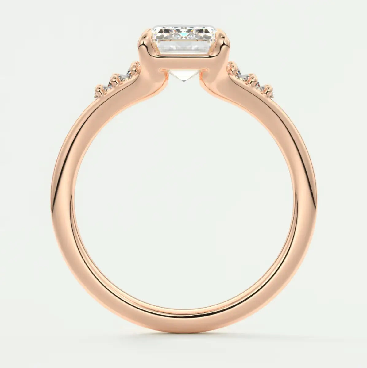Custom made solena emerald split shank engagement ring with baguette side stones | diamond lab