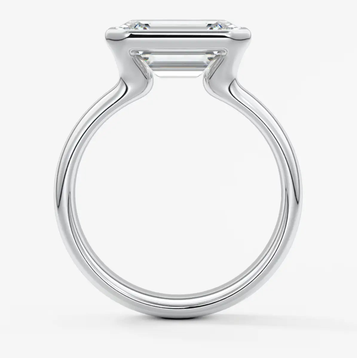 Custom made véda grande east-west emerald bezel ring | wide band | diamond lab