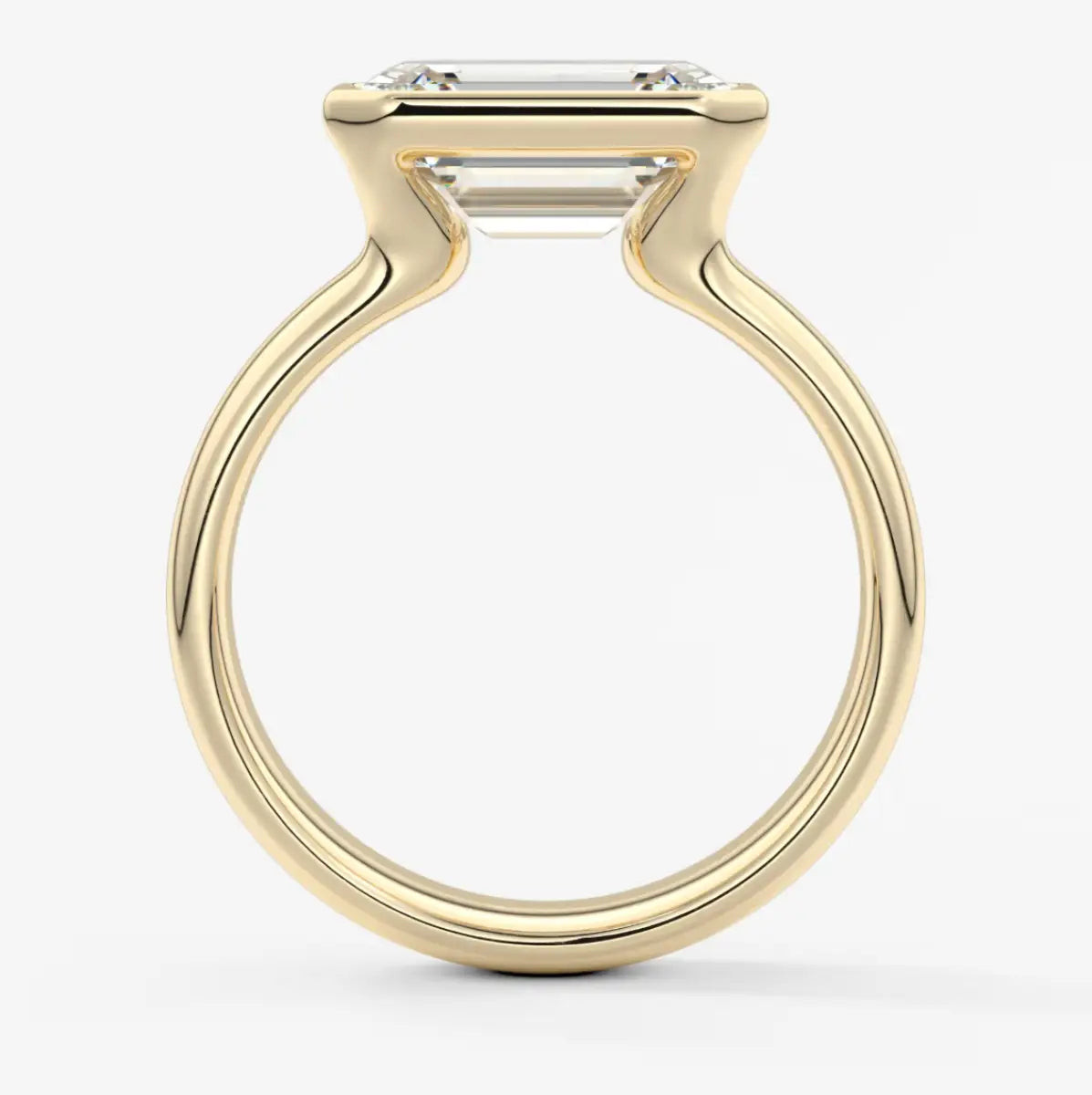 Custom made véda grande east-west emerald bezel ring | wide band | diamond lab