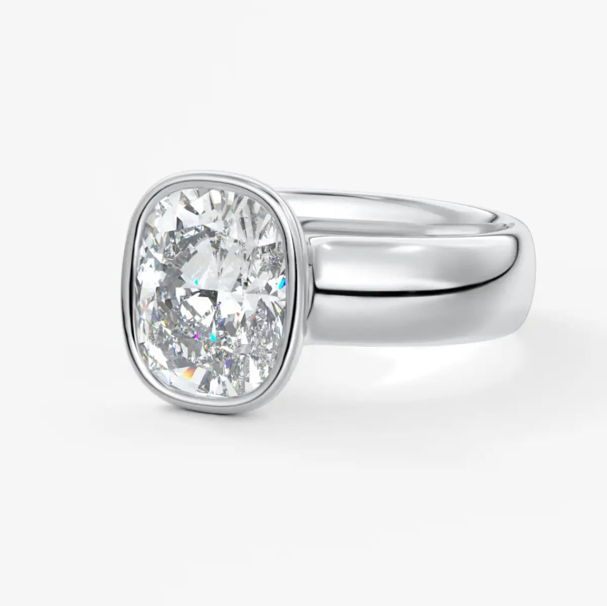 Custom made véda grande elongated cushion bezel ring | wide band | diamond lab