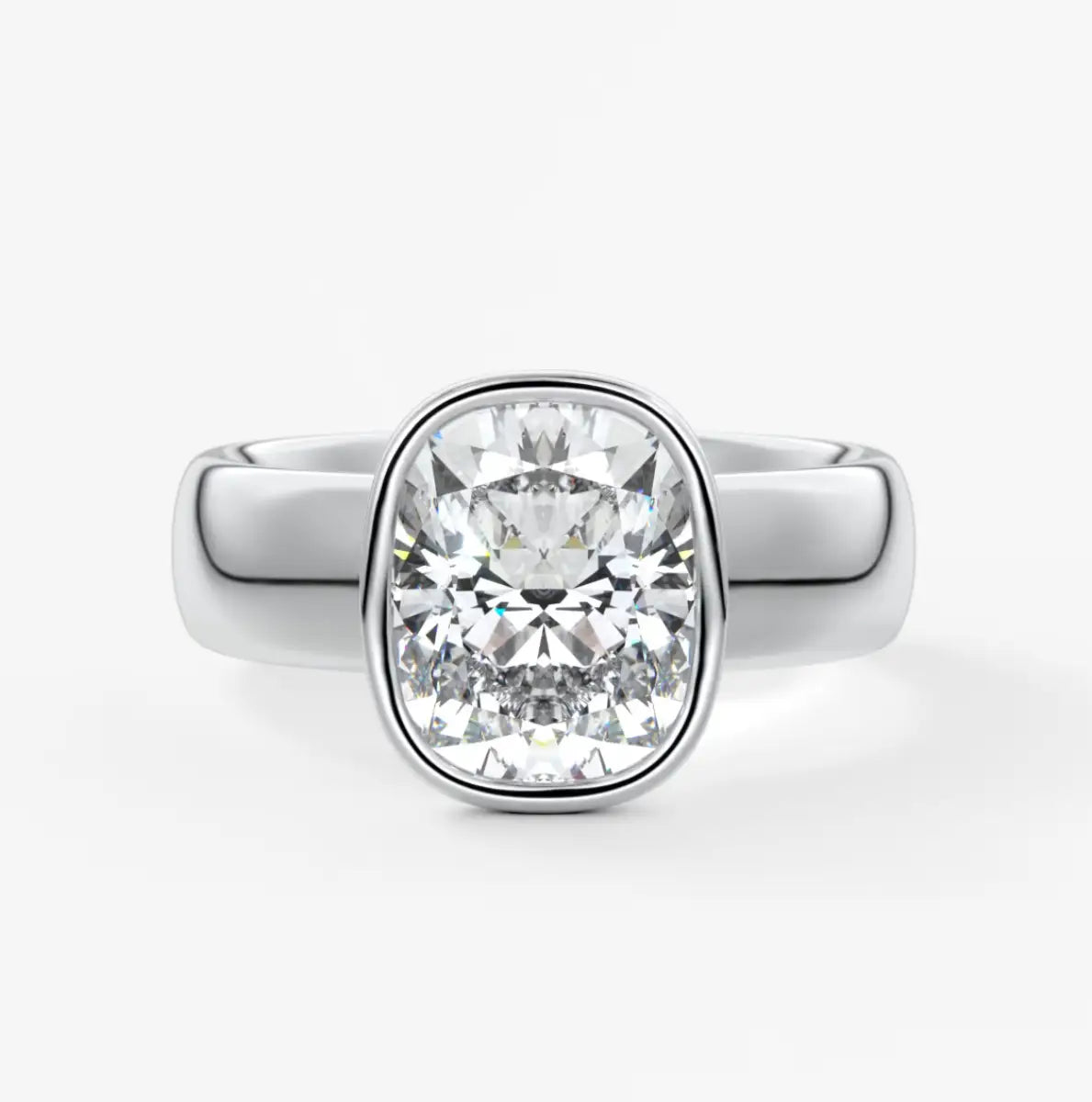 Custom made véda grande elongated cushion bezel ring | wide band | diamond lab