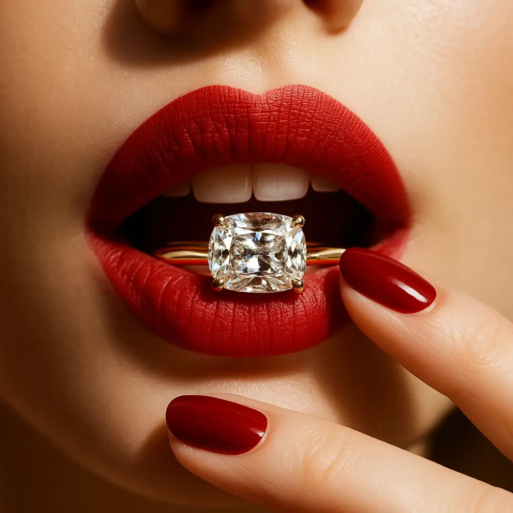 East-west engagement ring — oval half-bezel setting by VYOR Diamond Lab Perth