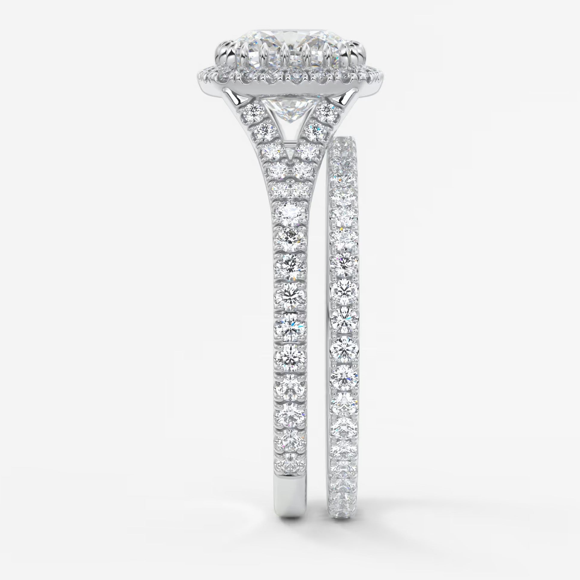 Aeris cushion halo pavé bridge engagement ring