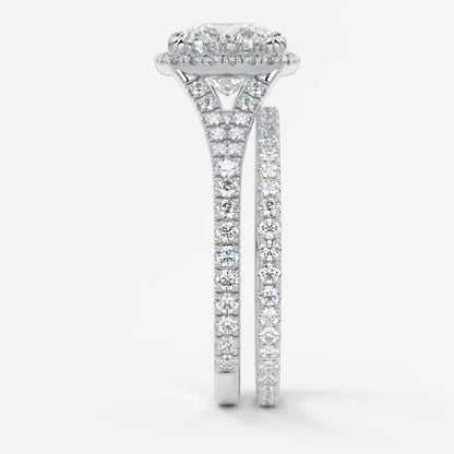 Aeris cushion halo pavé bridge engagement ring
