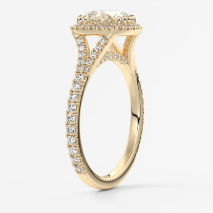 Aeris cushion halo pavé bridge engagement ring