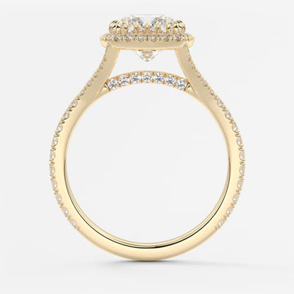 Aeris cushion halo pavé bridge engagement ring