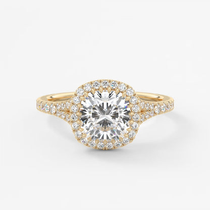 Aeris cushion halo pavé bridge engagement ring