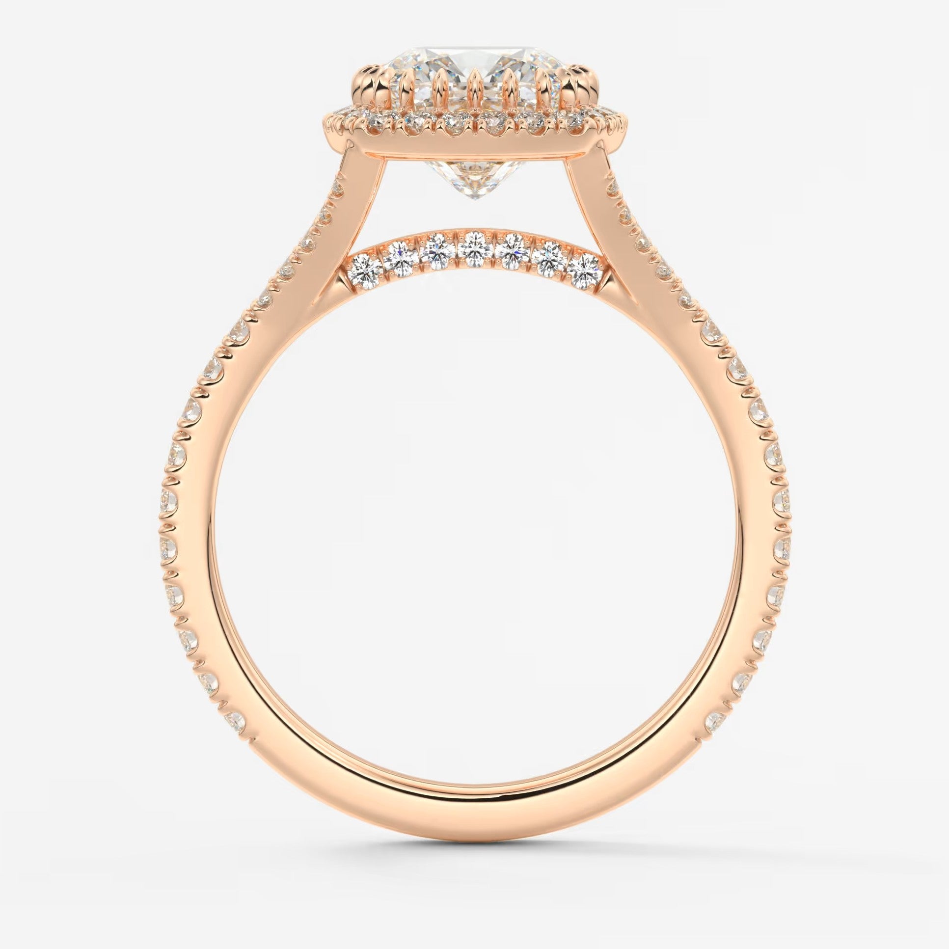 Aeris cushion halo pavé bridge engagement ring