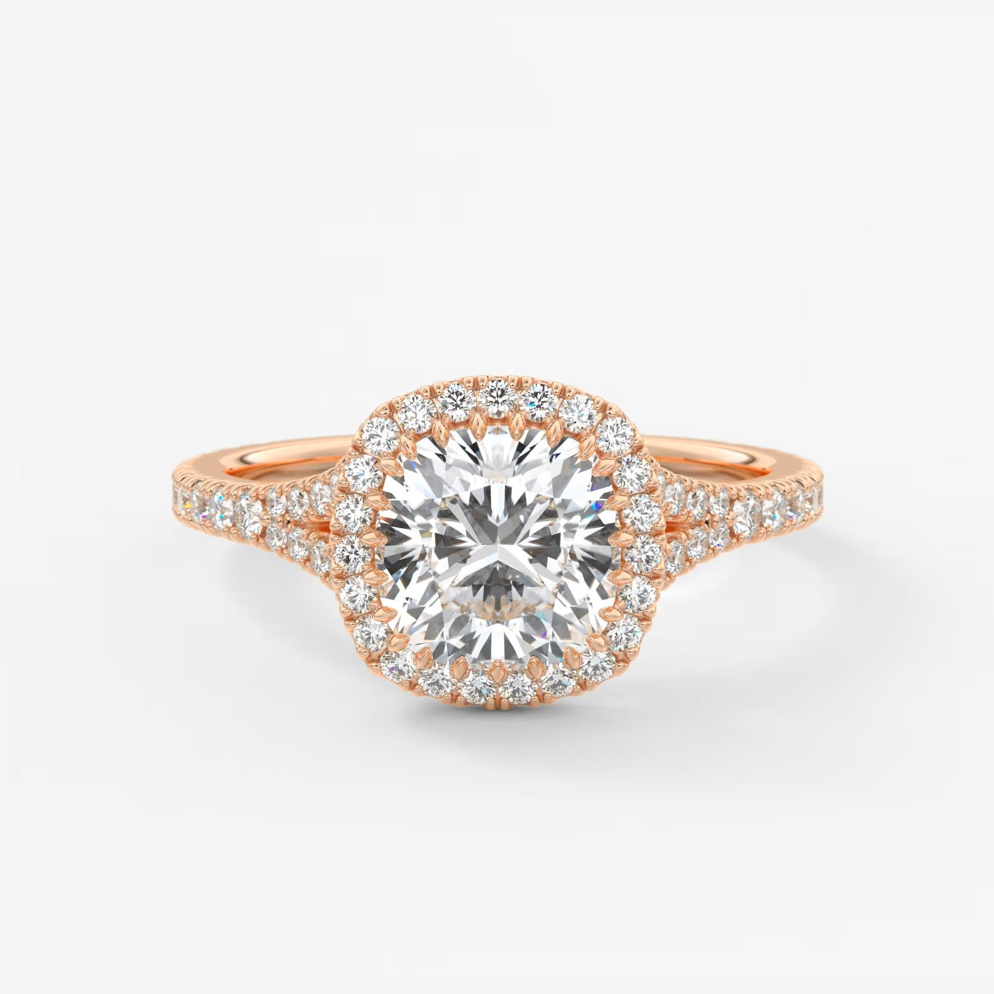 Aeris cushion halo pavé bridge engagement ring