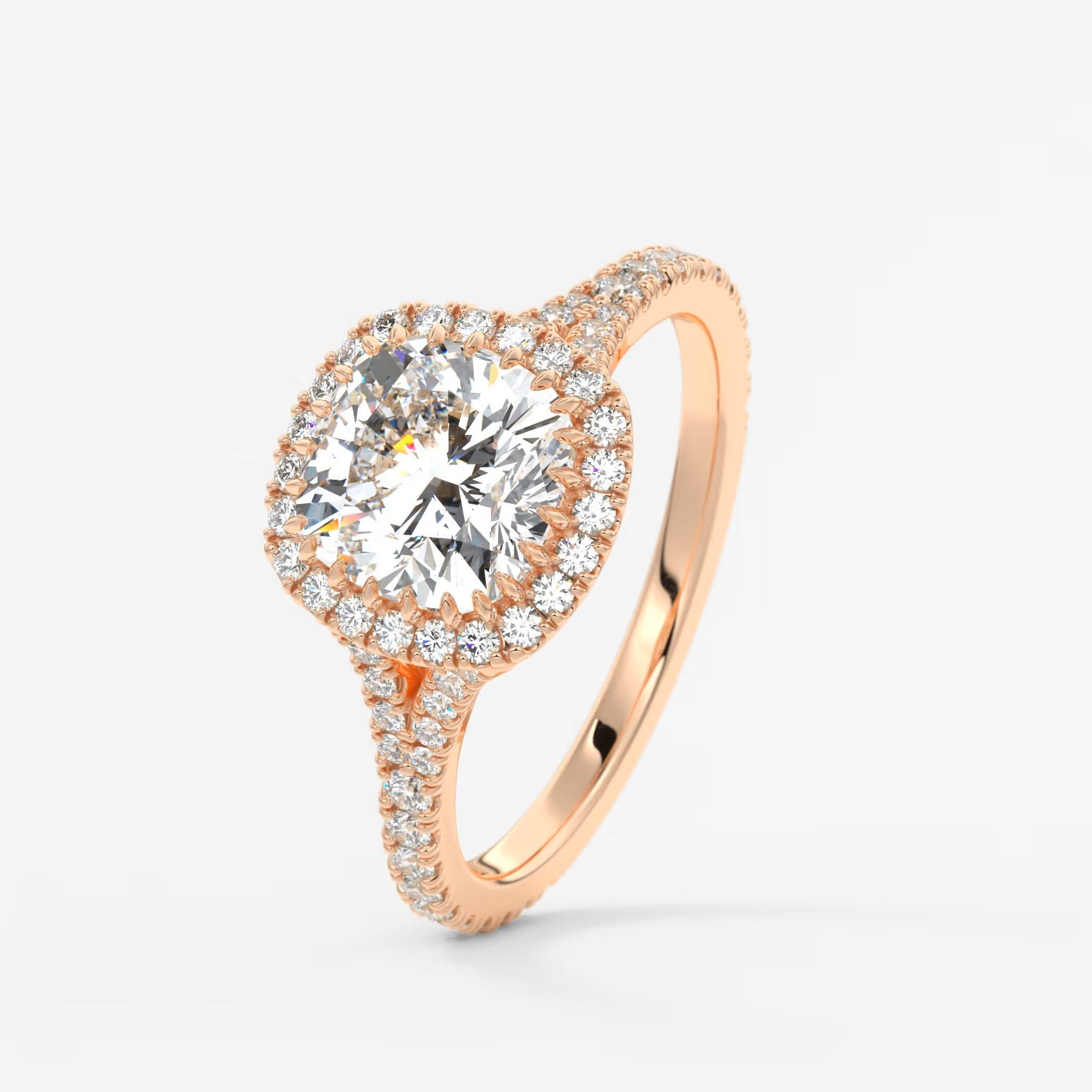 Aeris cushion halo pavé bridge engagement ring