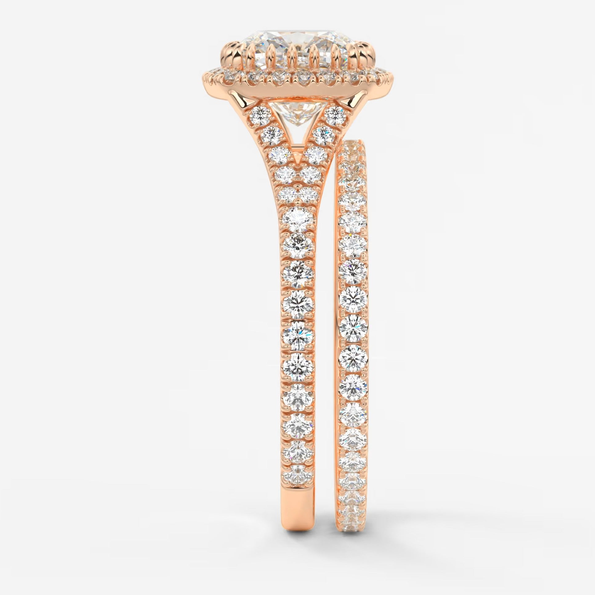 Aeris cushion halo pavé bridge engagement ring