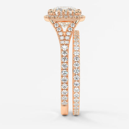 Aeris cushion halo pavé bridge engagement ring