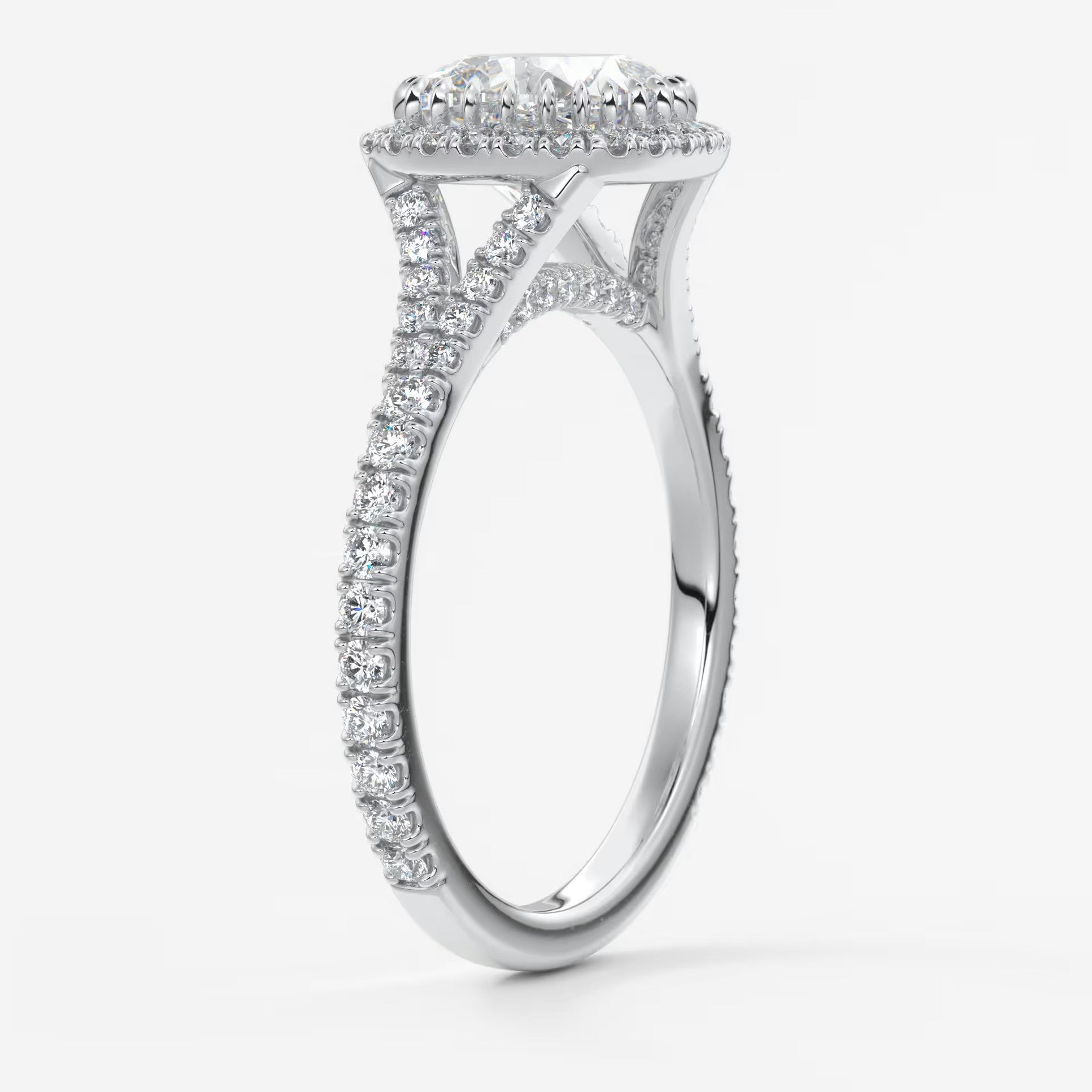 Aeris cushion halo pavé bridge engagement ring