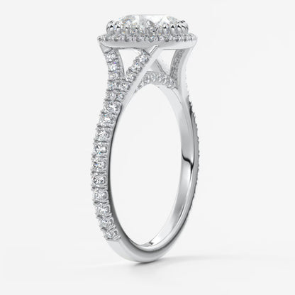 Aeris cushion halo pavé bridge engagement ring