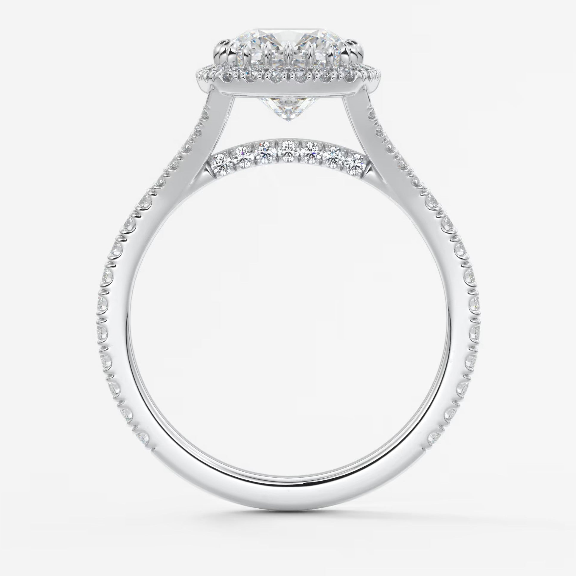 Aeris cushion halo pavé bridge engagement ring