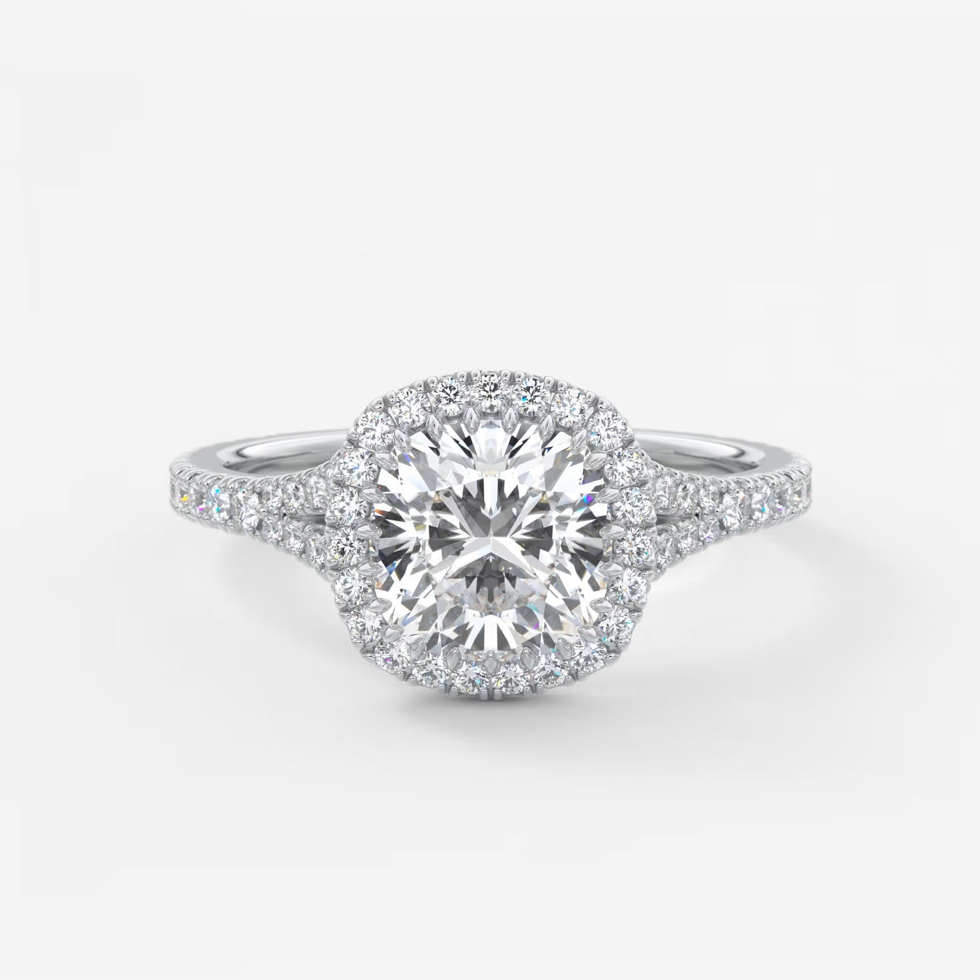 Aeris cushion halo pavé bridge engagement ring