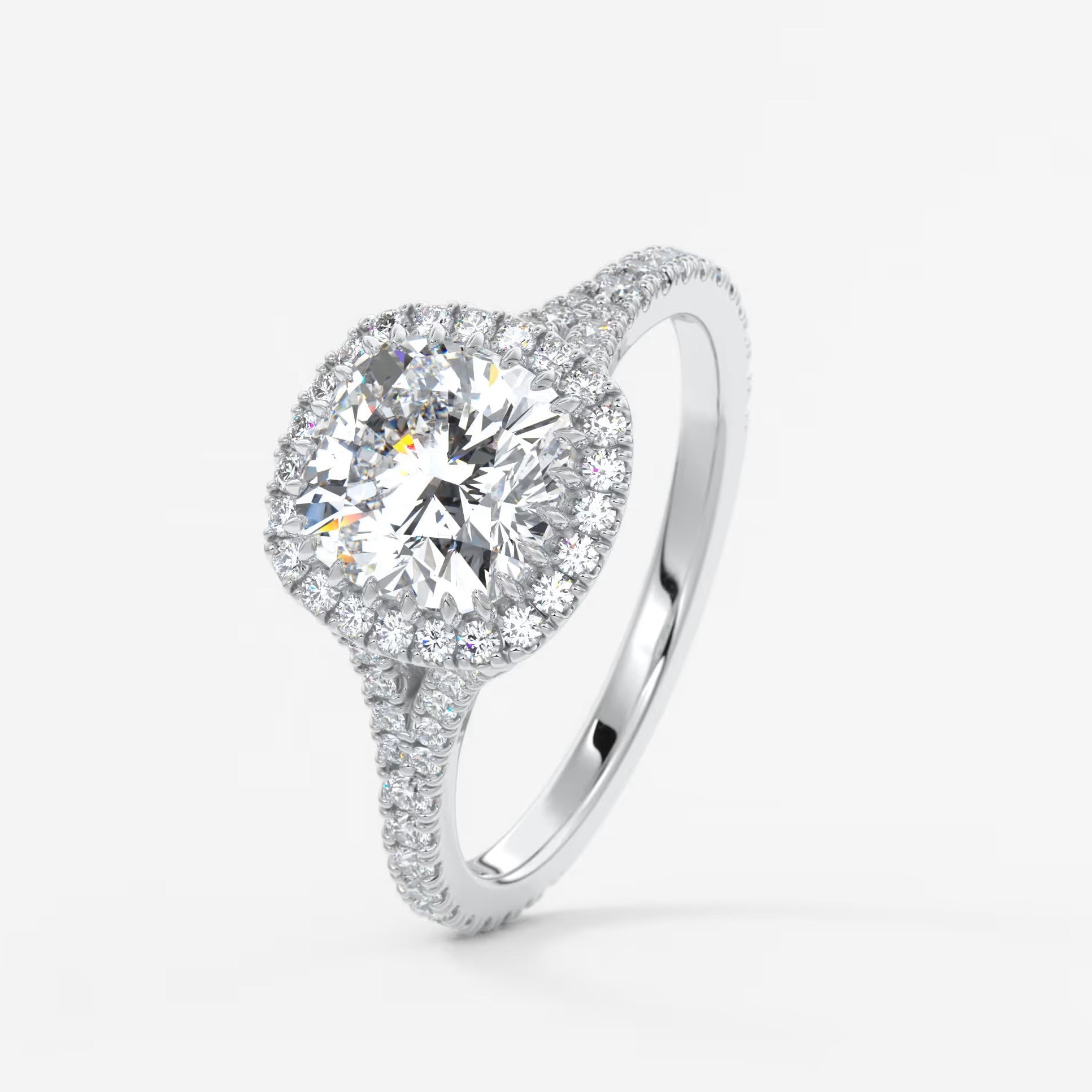 Aeris cushion halo pavé bridge engagement ring