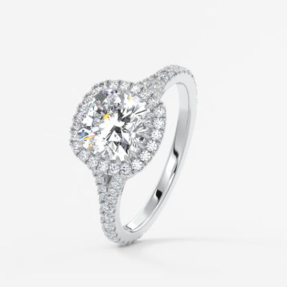Aeris cushion halo pavé bridge engagement ring