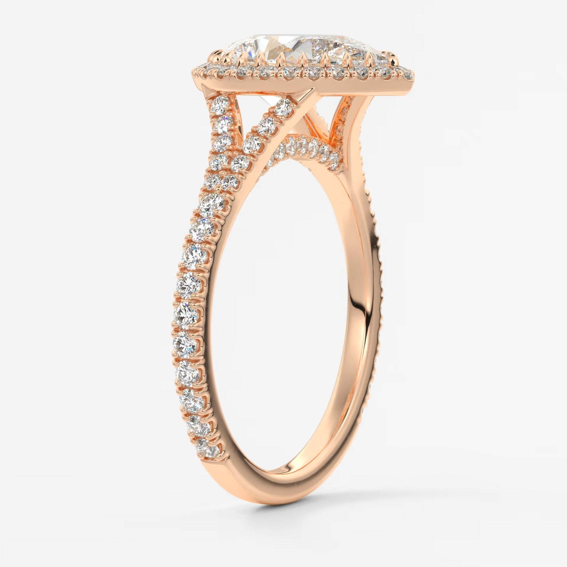 Aeris pear halo pavé bridge engagement ring