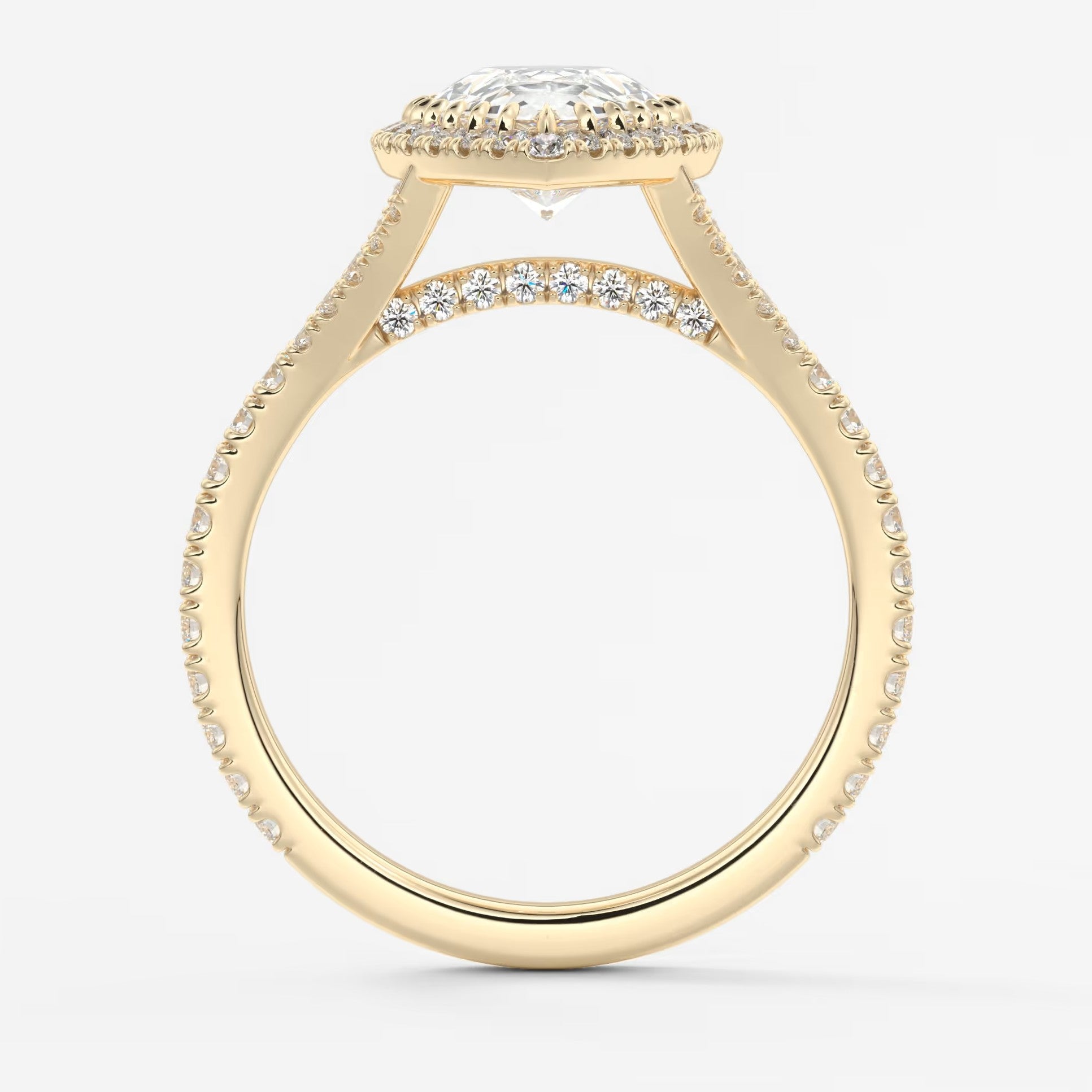 Aeris pear halo pavé bridge engagement ring