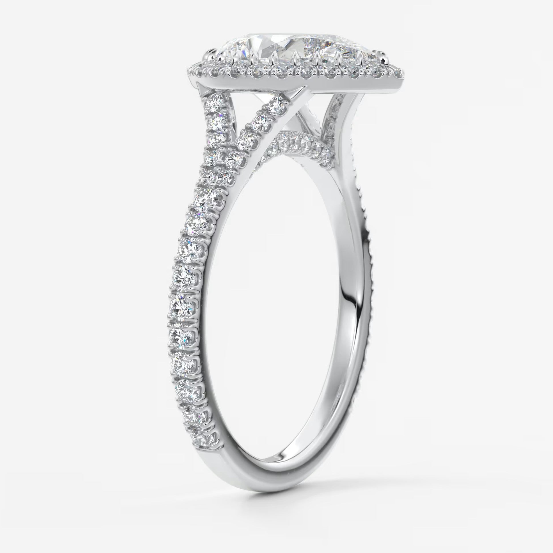 Aeris pear halo pavé bridge engagement ring
