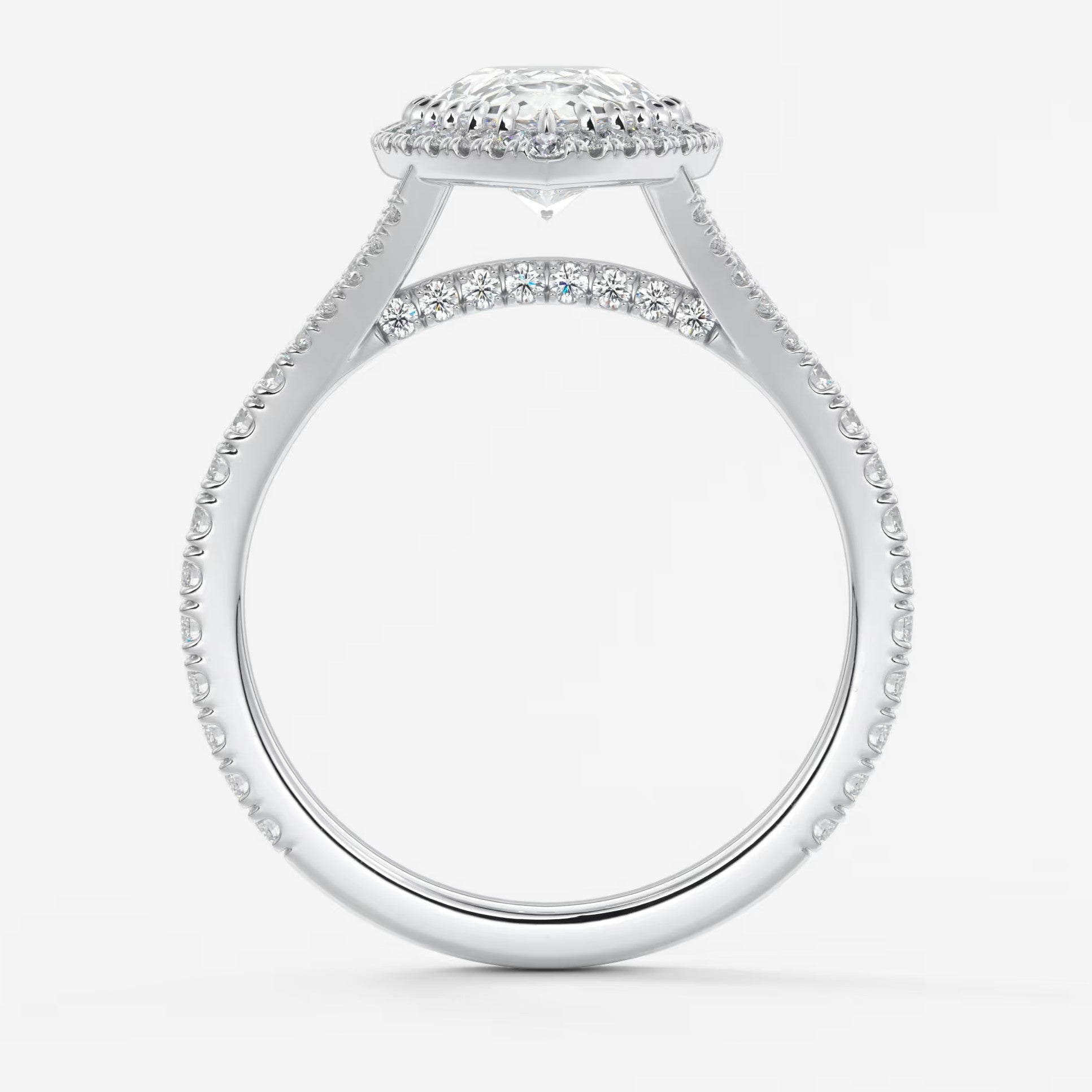 Aeris pear halo pavé bridge engagement ring