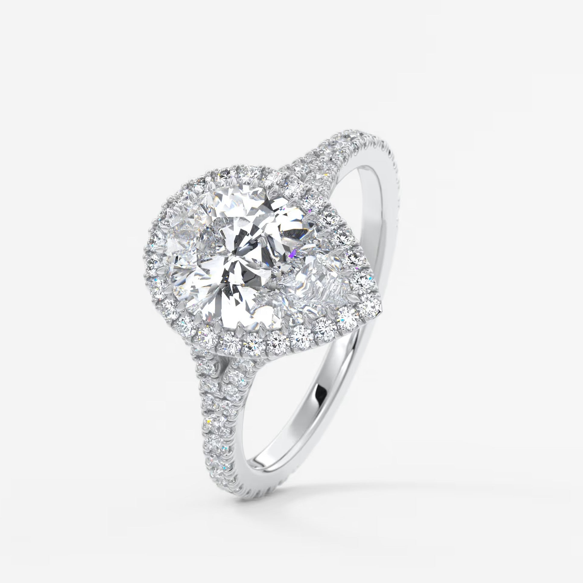 Aeris pear halo pavé bridge engagement ring