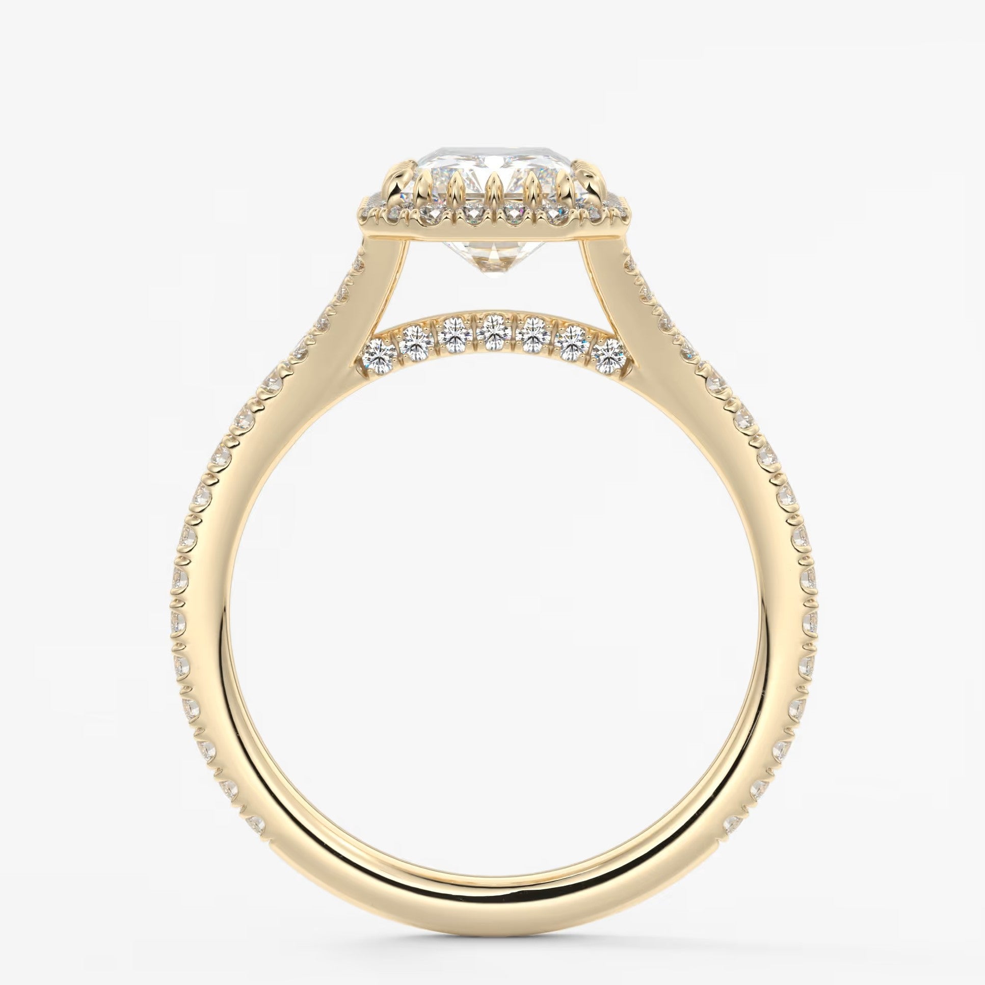 Aeris radiant halo pavé bridge engagement ring