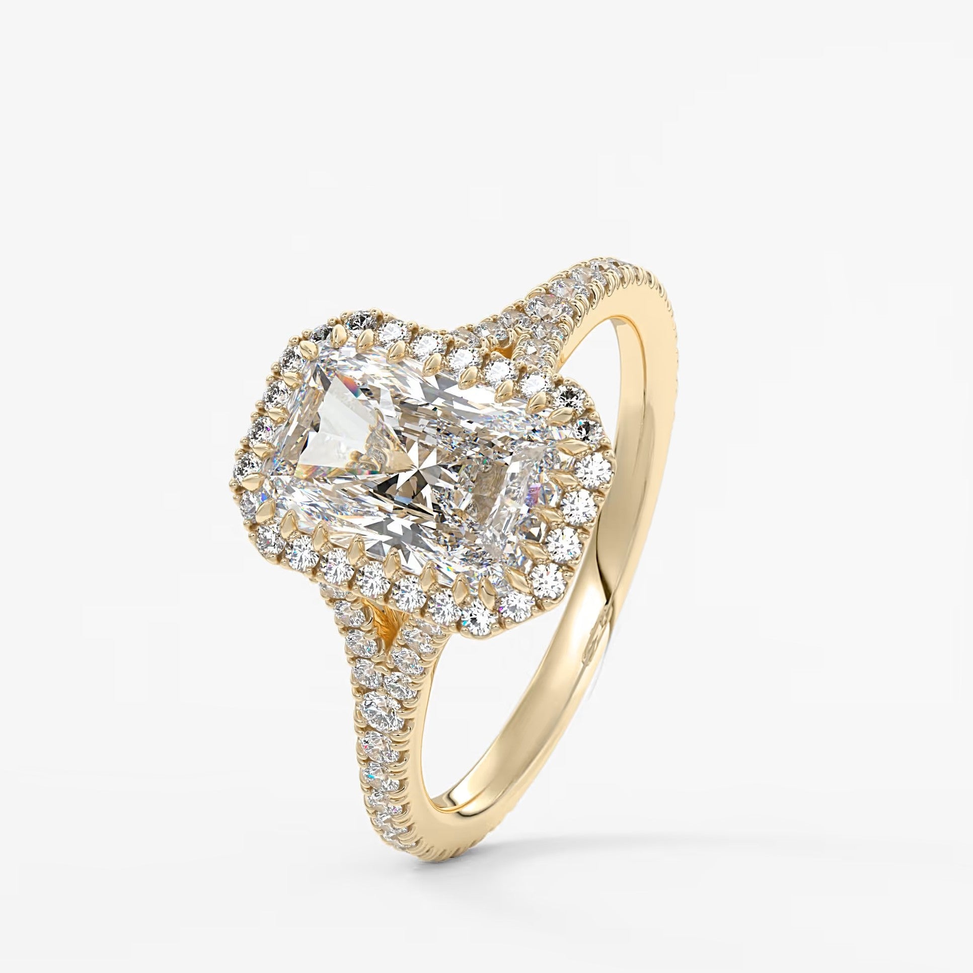 Aeris radiant halo pavé bridge engagement ring