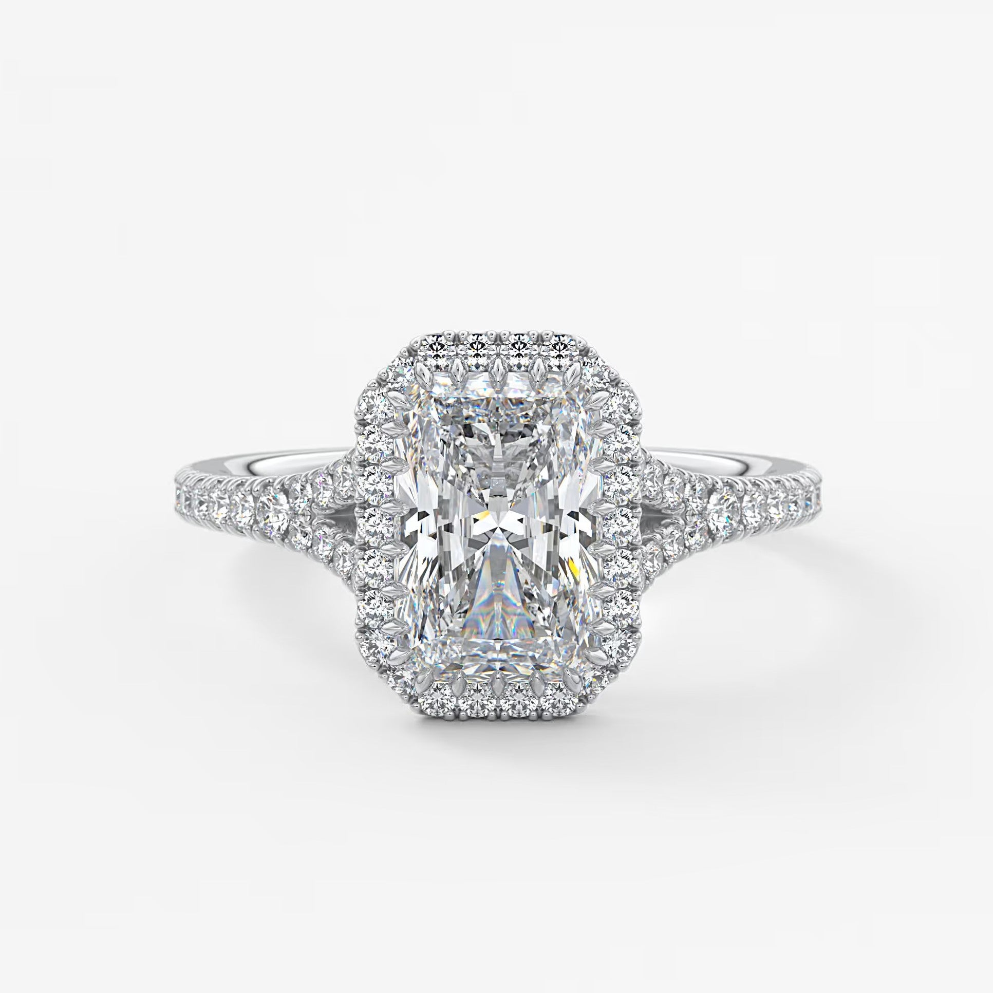 Aeris radiant halo pavé bridge engagement ring