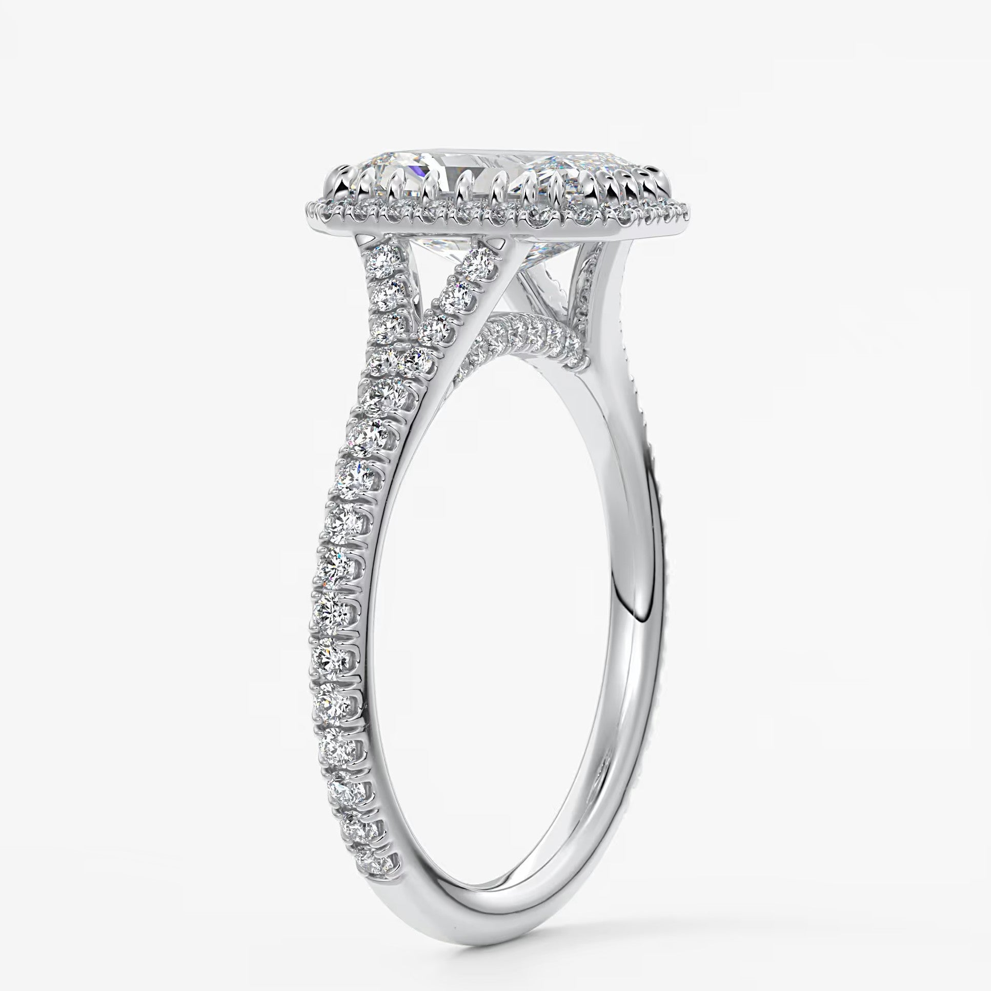Aeris radiant halo pavé bridge engagement ring