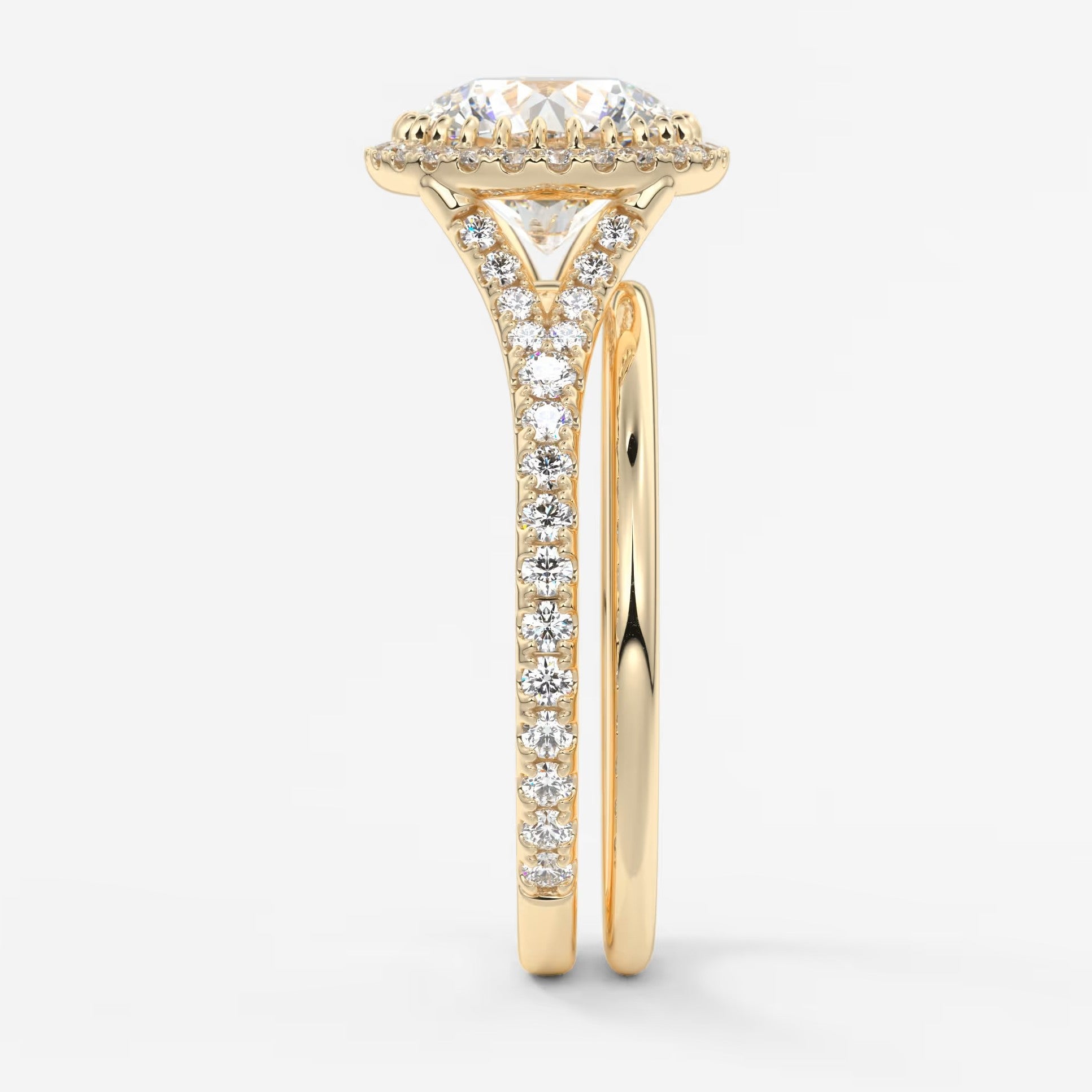 Aeris round halo pavé bridge engagement ring