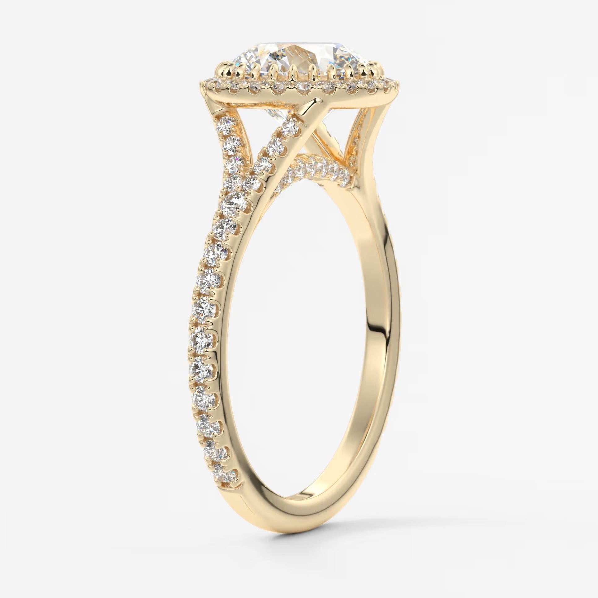Aeris round halo pavé bridge engagement ring