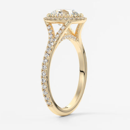 Aeris round halo pavé bridge engagement ring