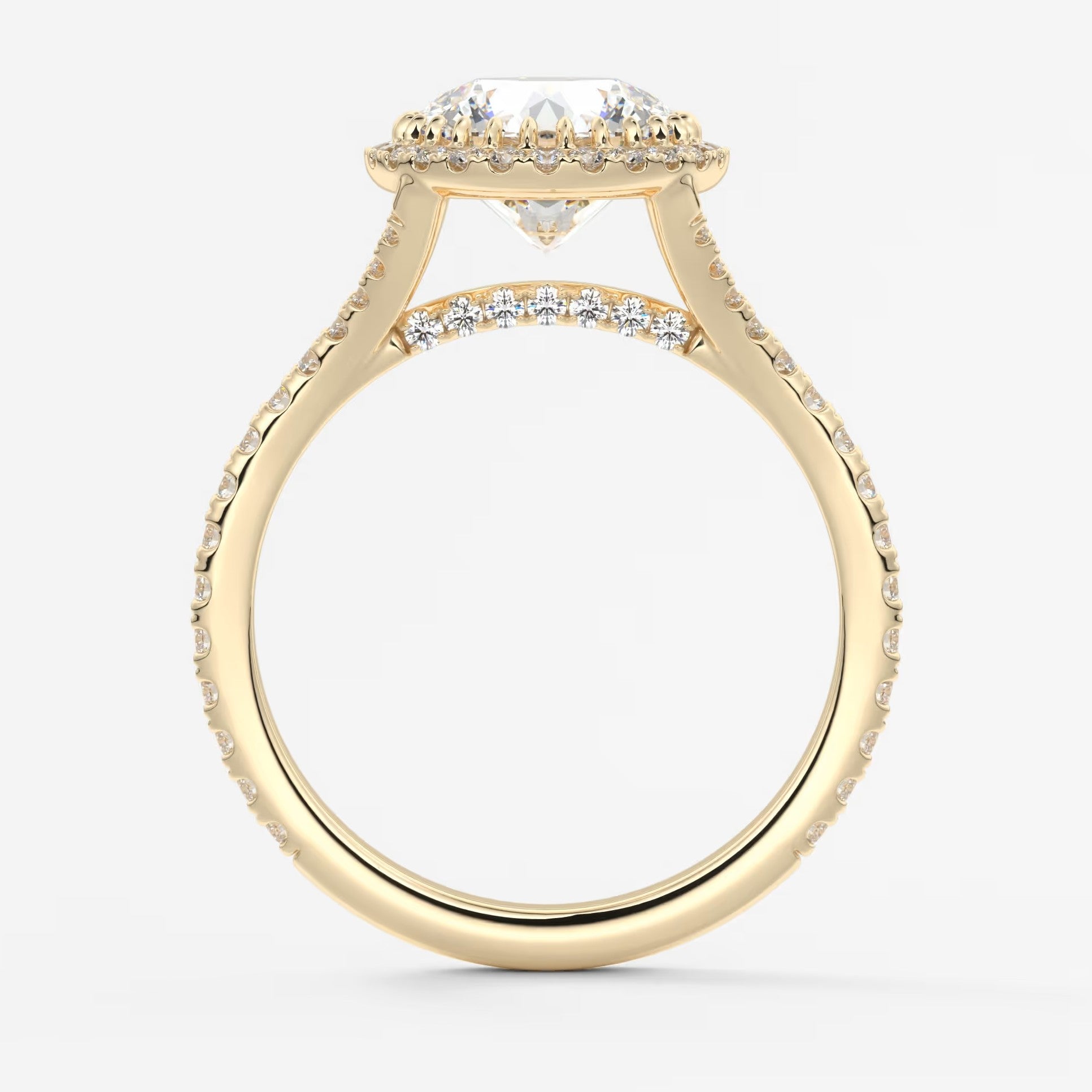 Aeris round halo pavé bridge engagement ring
