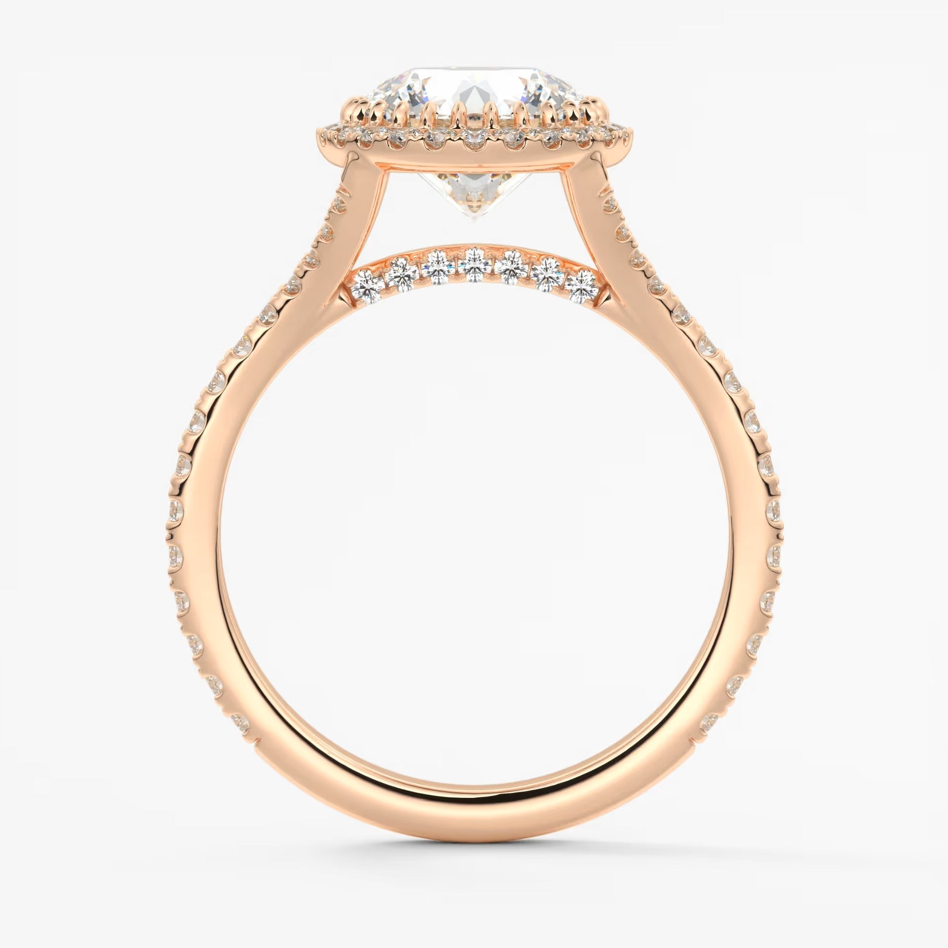 Aeris round halo pavé bridge engagement ring